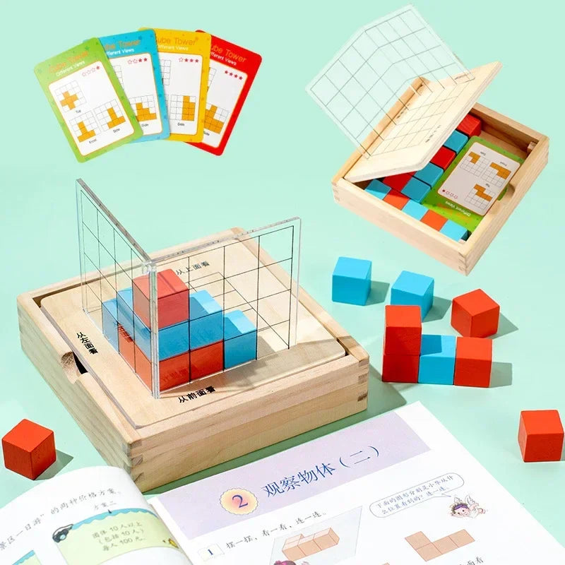 Cubo três-vista auxiliares de ensino orientação observador espaço pensando treinamento alunos da escola primária ano 34 grau brinquedos infantis