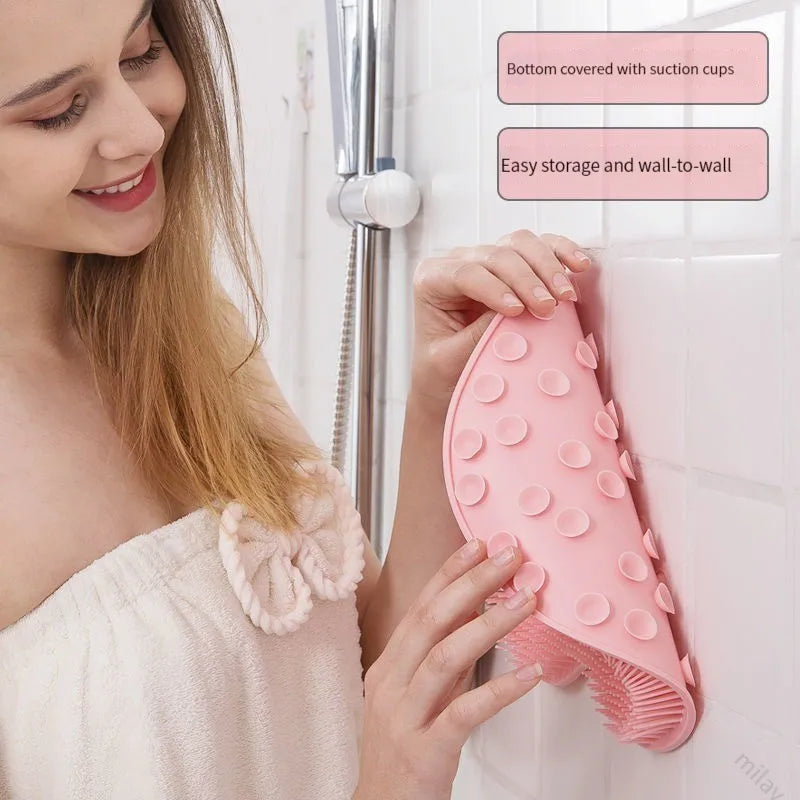 Back Scrubber Exfoliating Shower Massage Scraper Bathroom Non-slip Bath Mat Back Massage Brush Silicone Foot Wash Body Cleaning